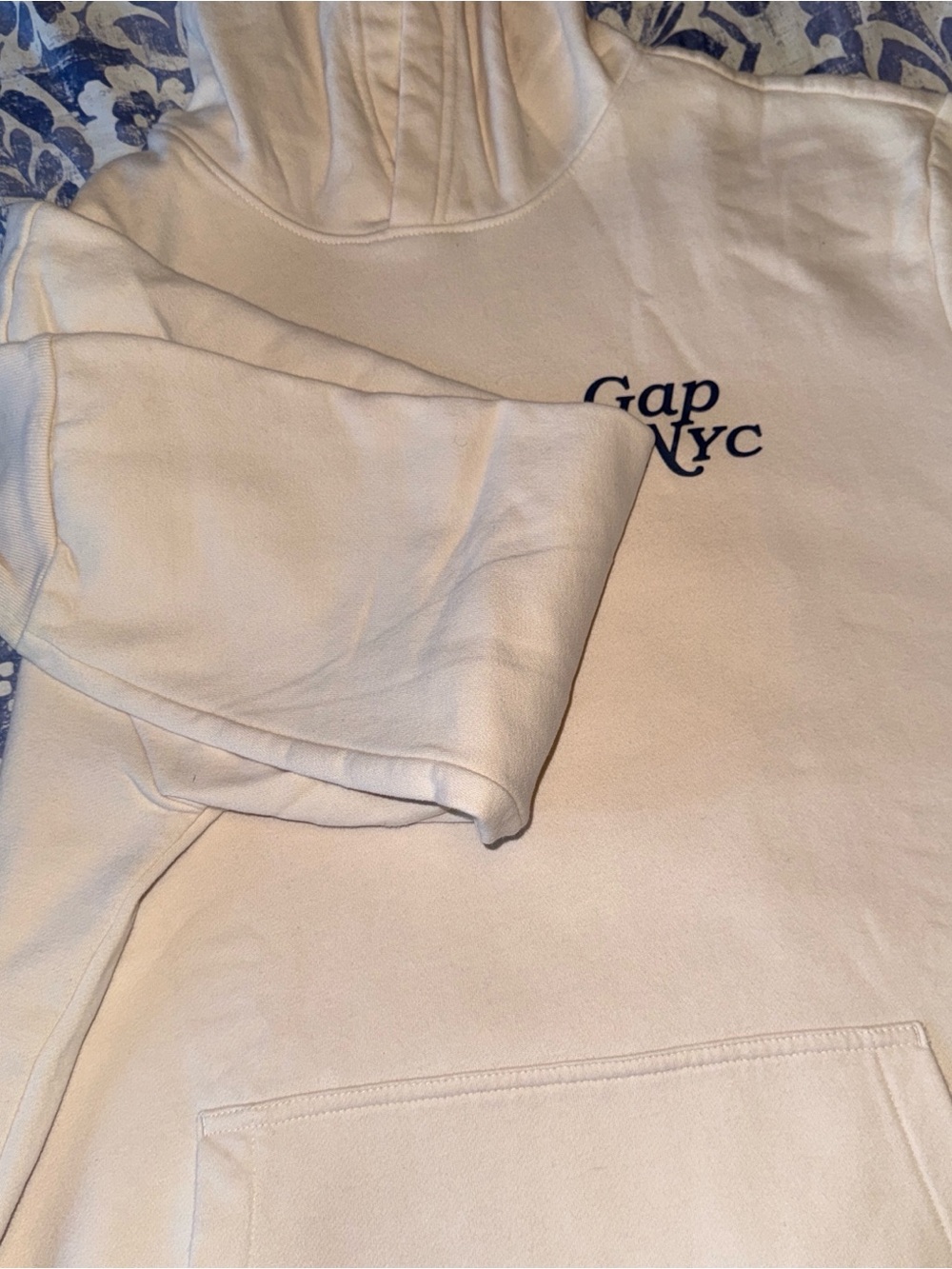GAP Cream Hoodie with Navy Gap NYC Logo